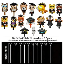 20 piezas Globos mini surtidos para graduación con palitos, globos para fiestas de graduación, diseños variados de globos redondos de film de foil y poliéster, adecuados para fiestas y celebraciones de graduación, excelentes para decoración de eventos en centros comerciales - Multicolor - Ver 6