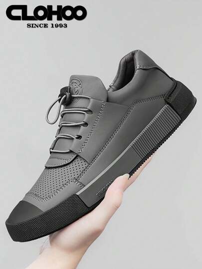  [适合所有季节的舒适运动鞋] CLOHOO 男士运动鞋 - 舒适透气的休闲鞋，防滑橡胶外底，超细纤维合成皮革，弹力鞋带，适合所有季节，经典款式，适合商务和街头穿着