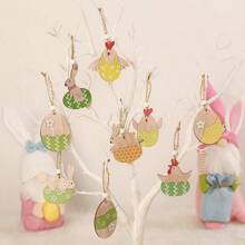 6 pièces/set Nouvelles décorations de Pâques, ornements d'animaux en bois peints de manière créative, cartes de Pâques, fournitures de fête, décoration suspendue artisanale, joli cadeau