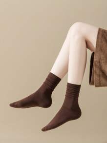 4 đôi tất cổ cao màu trơn không xương dành cho nữ, tất cổ cao màu trắng, thoáng khí, phù hợp mặc hàng ngày, sau sinh, mùa thu - Nhiều màu - Xem 10