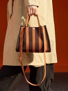 Túi đeo chéo kẻ sọc dệt kim đô thị mới 2025 dành cho nữ - Cà phê nâu - Xem 6