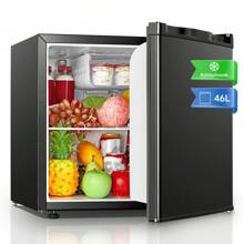 Fohere Mini Fridge 46L, E Energy Rating, Table Top Fridge, Reversible Door, Adjustable Temperature, Built In Ice Box, Compact Wine&Beers Cooling, Black - UK Plug(220-240V) - View 1
