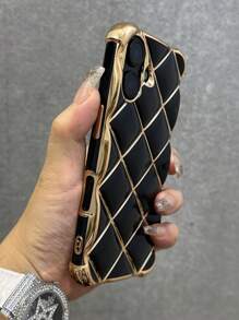 Luxury Stylish Rhombus Argyle Plating Phone Case Compatible With Iphone 16 15 14 13 12 Pro Max 11 Silicone Wristband Strap Soft Shockproof Cover