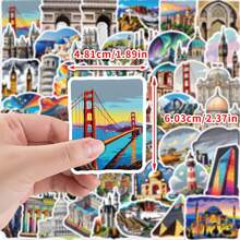 50PCS World Landmark Attractions Stickers Vinyl Aesthetics Stickers Scrapbooking, Diary, Bumper, Skateboard, Water Bottle, Cartoon, Hard Hat, Car Stickers And Decals
