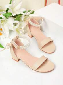 1 Pair Girls Pearl Decorated Fashion High Heel Sandals, Kids High Heel Dance/Performance/Daily Wear Shoes, Summer