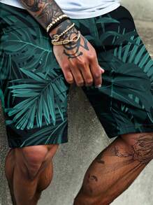 Pantaloncini da spiaggia personalizzati da uomo con stampa di piante tropicali
