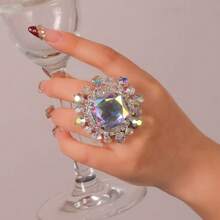 LuxstyWear New Arrival Premium Oversized Rhinestone Adjustable Ring, Colorful Square-Shaped Diamond Fashion Ring For Women