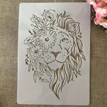 1 pieza Plantilla reutilizable del tamaño A4 con estampado de león, plantilla para pintar con aerosol para pintar y dibujar en muebles, tela, paredes y azulejos
