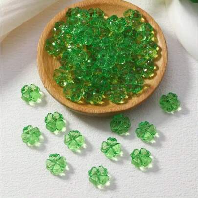 10/20/30/40/50/60pcs 3D Acrylic Four-Leaf Clover Beads (Green), Four-Leaf Clover Beads For Lucky Bracelets, Crafts, Floral Necklaces, Earrings And Other DIY Jewelry Making