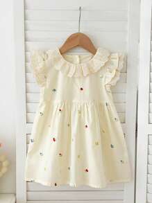 Girls Flutter Sleeves Embroidery Princess Dress, Summer New Arrival Popular Style - Apricot - View 2
