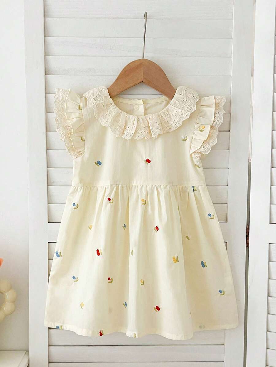 Girls Flutter Sleeves Embroidery Princess Dress, Summer New Arrival Popular Style