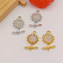 10 件豪华合金水钻向日葵吊坠，DIY 珠宝配件，适用于手链、项链、耳环、钥匙扣 - 彩色 - 查看 4