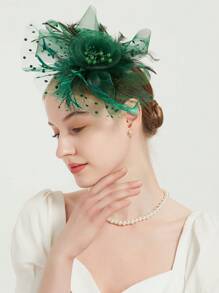 5 pièces Ensemble de fascinateurs pour femmes, chapeau pour thé, serre-tête pour le Kentucky Derby, mariage, fleur, cocktail, maille, plumes, épingle à cheveux, gant, collier