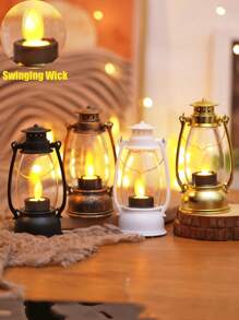 1pc Vintage Handheld Flickering Wick Lantern With Battery, Suitable For Home Decor, Tabletop Decor, LED Fairy Lights, Room Desk Decor Lantern, Wedding Party Holiday Camping Decor LED Fairy Lights, Copper Wire Wick Decor Lantern, Room Decor Retro Lantern Nightlight - Yellow Light - View 4