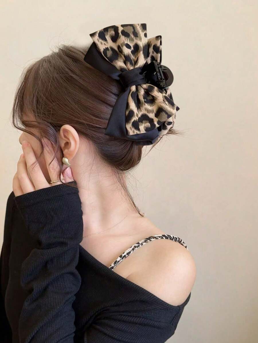 1 件女士双层植绒蝴蝶结发夹，优雅简约的发型设计，适合日常聚会发饰蝴蝶结发夹时尚发夹秋季配饰秋冬度假装女士 - 彩色 - 查看 1