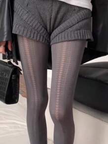 1 件女士弹力修身高腰紧身裤、半透明打底裤袜、时尚简约长袜，适合所有季节 - 彩色 - 查看 3