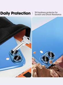 3 piezas Película protectora de lente de cámara flash compatible con iPhone-16e/16 Pro-Max - 16 Pro /17/17 Pro/17 Pro Max/17 Air, vidrio templado resistente a los arañazos con borde de aluminio, lindo y brillante juego de anillos metálicos personales de estilo femenino - Azul Marino - Ver 4