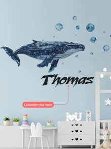 [Élément essentiel pour la rénovation de la chambre d'enfant] Autocollant mural personnalisé avec le nom, autocollant de décoration avec des animaux marins de dessin animé + décoration de chambre d'enfant personnalisée, autocollant commémoratif du nom de bébé, anniversaire, fête des 100 jours, autocollant décoratif pour garderie (amovible) Rentrée des classes