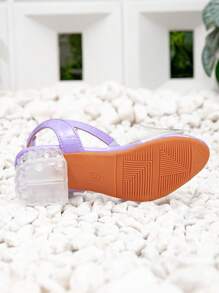 New Children High Heel Sandals, Girls Transparent Glass Jelly Strap Princess Shoes, Kid Open Toe Thick Heel Purple Sandals - Purple - View 2