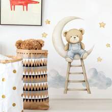 卡通熊、云朵、月亮、楼梯墙面装饰贴纸、自粘云朵、儿童房星星墙贴、家居装饰 - 彩色 - 查看 4