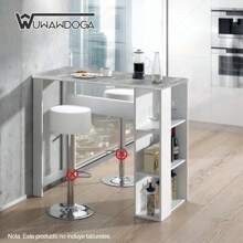 Mesa de Bar con 3 Nichos con Almacenamiento Lateral, , Mesa Auxiliar de Comedor, Mesa de Bar Estrecha Rectangular, para Sala de Estar Fiesta, Café Rústico(Blanco, 120*60*105,5 cm) - Blanco - Ver 8