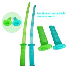 1把时尚伸缩武士刀，时尚动漫风格塑料武器，三合一可扩展设计，可延伸至65.0厘米，3D打印可折叠伸缩剑塑料玩具剑，减压武士刀，表演武士刀，合气道训练工具。适用于万圣节、真人角色扮演游戏派对和技巧活动，耐用塑料材质，动漫服装配饰