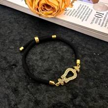 1pc Stainless Steel Elegant Micro-Inlaid Zirconia Horseshoe Buckle Adjustable Red Rope Bracelet, Luxury Style For Women, Suitable For Daily Wear, Holiday Gifts