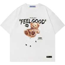 Aelfric Eden Oversized Graphic Tees Men Streetwear Casual Summer Tops Unisex T-Shirt - 白色 - 查看 1