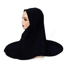 1pc Instant Hijab, Arab-Style Double-Layered Round Edge Headscarf, Medium Size Undercap, High-Elasticity Yarn, New Pearl-Studded Solid Color Headwrap, Chin-Covering & Easy-To-Wear Headwrap, For Malay And Indonesian