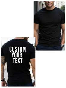 Customized Text Men's T-Shirt, Input Your Personal Text/Blessing/Funny Phrase, Personalized Text Customization, Personalized Name Customization Black Short Sleeve T-Shirt, Birthday/Valentine's Day/Father's Day/Party Anniversary/Christmas Personalized Customization, Holiday Gift, Anniversary Gift - Black - View 3