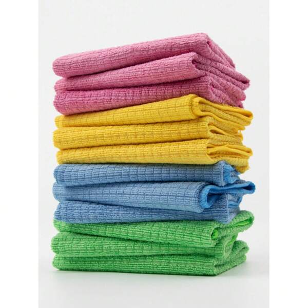 5/10pcs Plaid Dishcloths, Kitchen Oil Cleaning Rags, Reusable Glass Cleaning Cloths, Absorbent & Durable