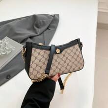 Versatile Patchwork Crossbody Bag For Women, Metal Chain Shoulder Messenger Bag, Underarm Casual Handbag, Diamond-Shaped Pattern, Versatile Work Bag - Black - View 8