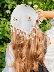 1pc Fashionable Floral Print Tassel Tie Triangle Scarf (Flower Position Random) - Multicolor - View 9