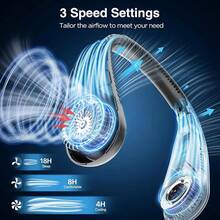 Neck Fan, Hands Bladeless Neck Fans Portable Rechargeable, 6000 MAh Battery Operated Wearable Personal Fan, Cooling Neck Fan, 3 Speeds, USB Fan Gifts Men, Women, Travel, Outdoor - 黑色 - 查看 4
