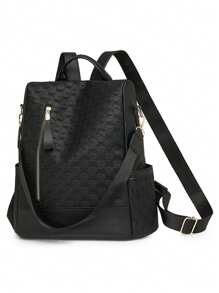 Fashionable Versatile Casual Minimalist Functional Backpack, School Backpack - Black - View 3