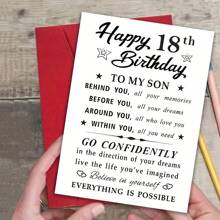 儿子 18 岁生日贺卡 - 高品质纸张，带信封，空白内页，白色西式