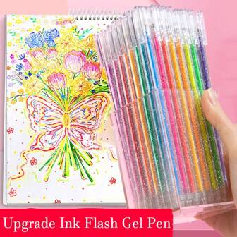 48色闪光凝胶笔，彩色闪光凝胶墨水笔，适用于子弹日记、艺术、剪贴簿、霓虹金属荧光笔、成人发光凝胶笔、返校