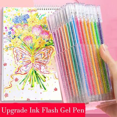 48 Colors Glitter Gel Pens, Colorful Sparkly Gel Ink Pens For Bullet Journaling, Art, Scrapbooking, Neon Metallic Highlighters, Glowing Gel Pens For Adults, Back To School