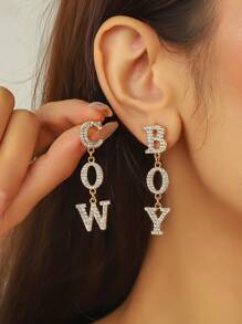 1 对西部牛仔女牛仔字母设计水晶镶嵌耳环，适合女性、日常和节日礼物 - 字母耳環 - 查看 3