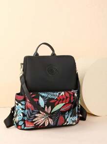 1 Pc Ladies Leaf Pattern Nylon Zip Closed Fashion Backpack For Daily Use In Autumn And Winter - Red - View 1