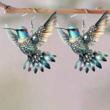 1 Pair Fashionable Bohemian Style Colorful Acrylic Hummingbird Earrings For Women, With Stainless Steel Ear Studs, Suitable For Casual Wear, Creative And Unique Party Gift, Ramadan/Mother's Day Present