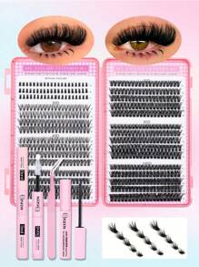640 Pcs, D Curl, Lash Extension Kit DIY 30D, 40D, 50D Lash Clusters Eyelash Extension Kit, 5-16mm Mix Individual Lashes Kit With Lash Bond And Seal, Remover ,Lash Tweezers For Self Use