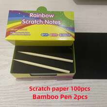 100 张/盒神奇刮擦纸便签、彩虹刮擦迷你艺术便签、DIY 艺术与手工艺派对用品、生日、万圣节、圣诞节礼物、填充物、100 张带竹笔的刮擦画纸、儿童彩色刮擦画、返校、节日礼物 - 彩色 - 查看 12