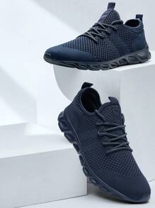 男士网面透气运动鞋，系带平底鞋，训练鞋，网球鞋，步行鞋，舒适轻便，深蓝色，非常适合搭配休闲牛仔裤和运动装。 - 藏蓝色 - 查看 4