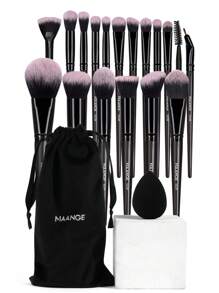 MAANGE 18pcs/20pcs/51pcs Professional Makeup Brush Set, Includes 18 Pcs Face Makeup Brushes, 1 Makeup Sponge And 1 Velvet Makeup Bag, Containing Powder Brush, Blush Brush, Foundation Brush, Contour Brush, Eyeshadow Brush, Eyebrow Brush, Eyeliner Brush And Smudge Brush. The Makeup Tools Are Made Of Soft, Skin-Friendly Fiber Material, Easy To Carry. It Is An Ideal Gift For Women And Girls. The Set Contains Various Makeup Brushes, A Perfect Combination Of Makeup Tools. - Black - View 5
