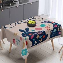 1pc, Vintage Easter Happy Tablecloth, Easter Bunny Eggs Design, Perfect For Spring & Summer Decorations, Easter Gift, Ideal For Indoor Outdoor/ Easter Party & Home Decorations, Farmhouse Decorations