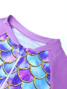 New Style Girls' Long Sleeve One-Piece Swimsuit, Fish Scale Print - Multicolor - View 4