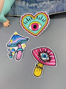 1 Set Of 3pcs Funny One Eyed Mushroom Embroidery Patches Cute Cartoon Clothing Cloth Stickers DIY Iron On Patches Sew Badge Applique Suitable For Backpacks, Jeans, Jackets, T-Shirts, Hats, Dresses, Etc