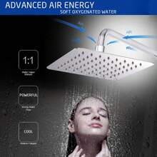 1pc Home Fixed Shower Head, Stainless Steel Material, Square Rainfall Shower Head, 4/6/8/10 Inch Bathroom High Pressure Rainfall Shower Head, Bathroom Accessories Home Bathroom Decor Summer