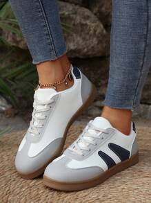 2025 Spring New Vintage Geometric Pattern Casual Sports Sneakers. Lightweight Minimalist Casual Versatile Sports Shoes For Women And Students. Non-Slip Breathable Athletic Shoes - Grey - View 3